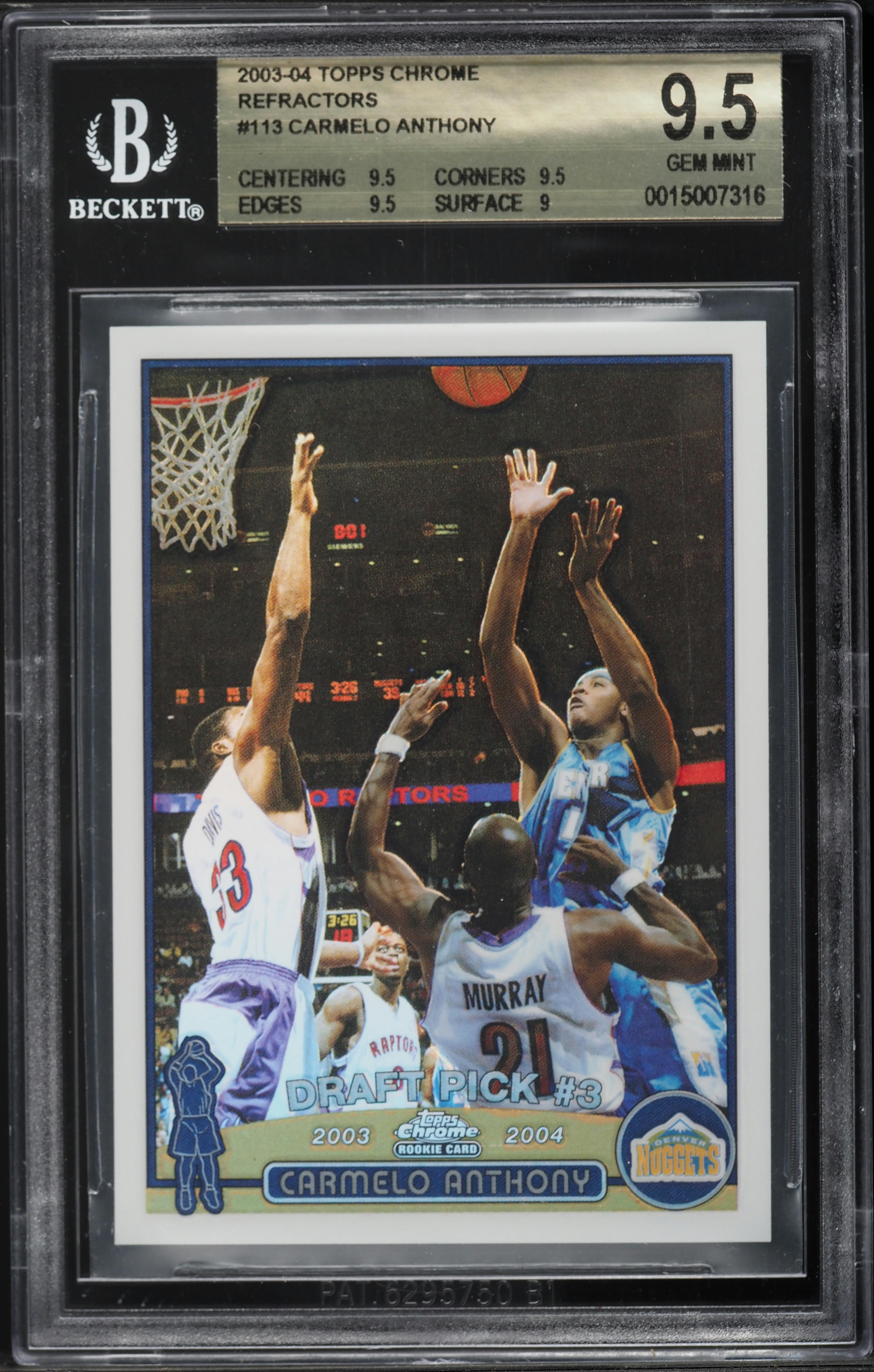 NBAカード　Carmelo Anthony rc refractor 2003 Topps Chrome Refractor Carmelo Anthony ROOKIE #113 BGS 9.5