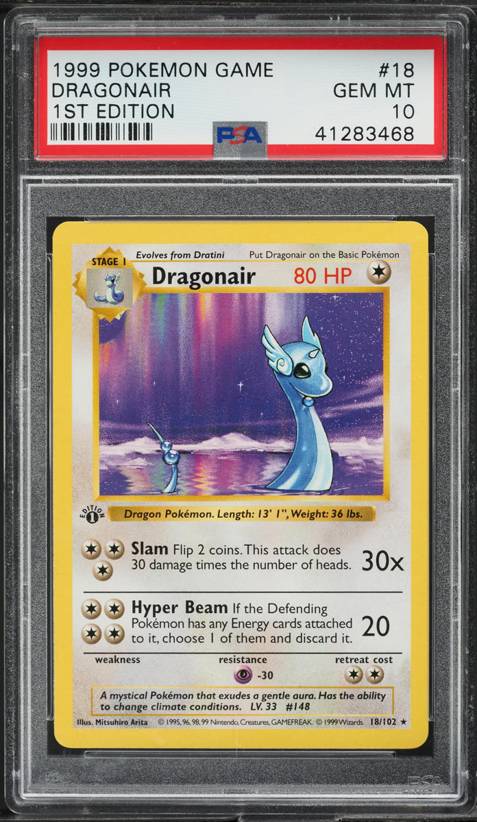 1999 Pokemon Base Set Shadowless 1st Edition Dragonair #18 PSA 10 GEM MINT