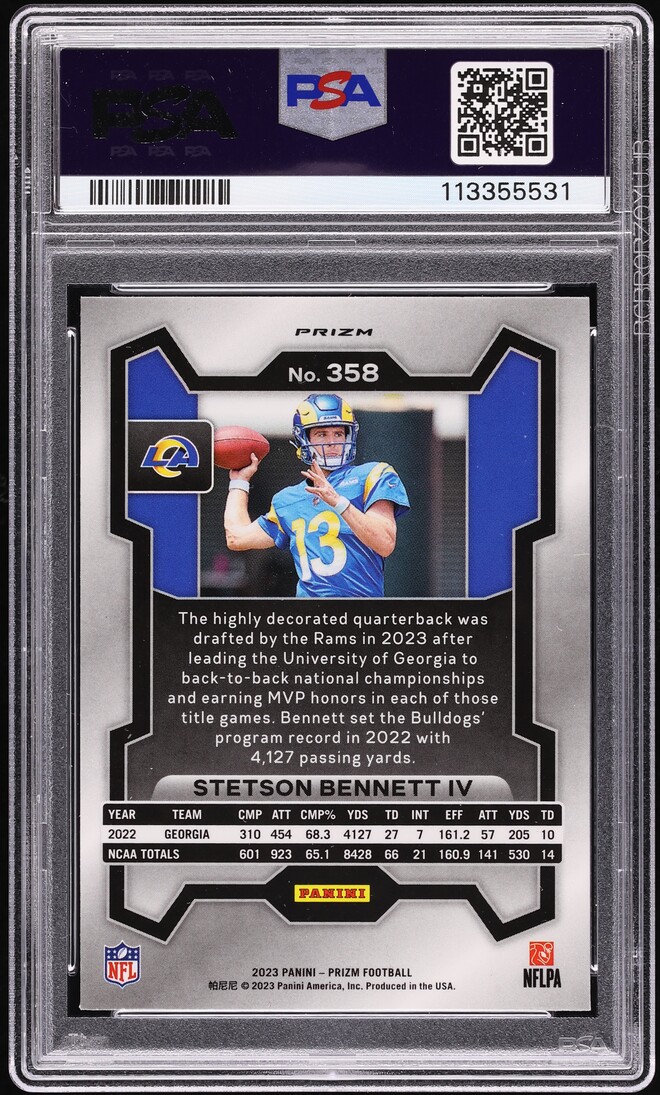 2023 Panini Prizm Neon Green Pulsar Stetson Bennett IV ROOKIE #358 PSA 8 NM-MT