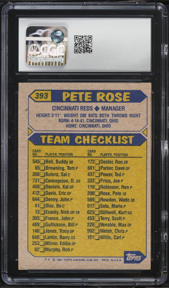 1987 Topps Pete Rose #393 CGC 5 EX