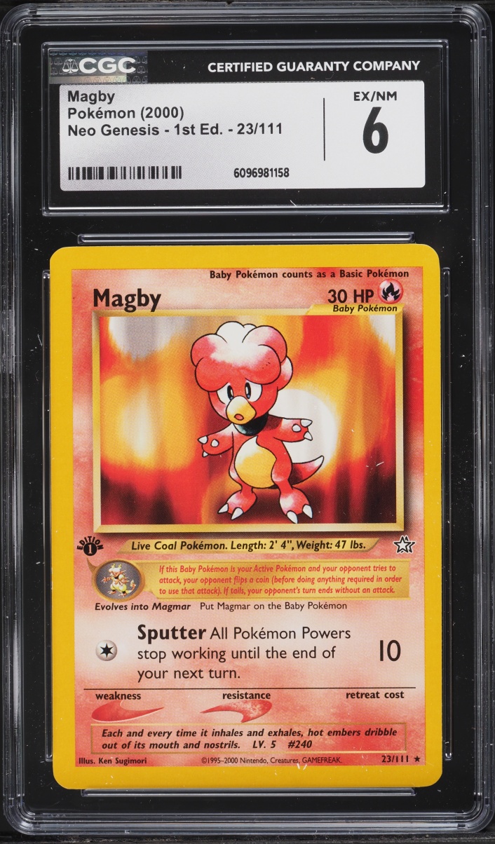 2000 Pokemon Neo Genesis 1st Edition Magby #23 CGC 6 EXMT