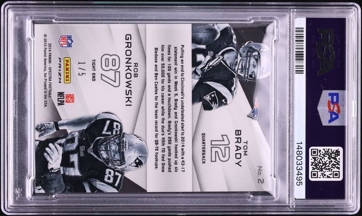 2014 Panini Spectra Dynamic Duos Black Prizm Tom Brady Rob Gronkowski 1/5 #2 PSA 7 NRMT - Photo 2