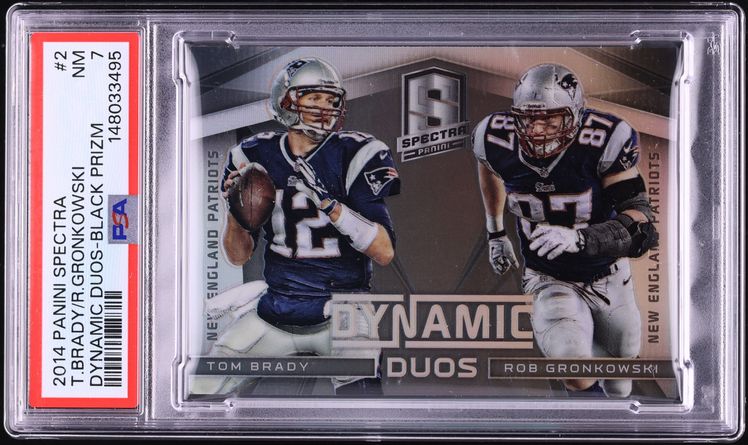 2014 Panini Spectra Dynamic Duos Black Prizm Tom Brady Rob Gronkowski 1/5 #2 PSA 7 NRMT - Photo 1
