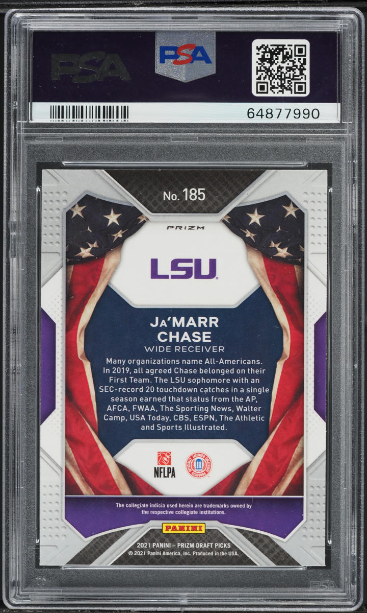 2021 Panini Prizm Draft Picks Green Ja'Marr Chase ROOKIE #185 PSA 10 GEM MINT