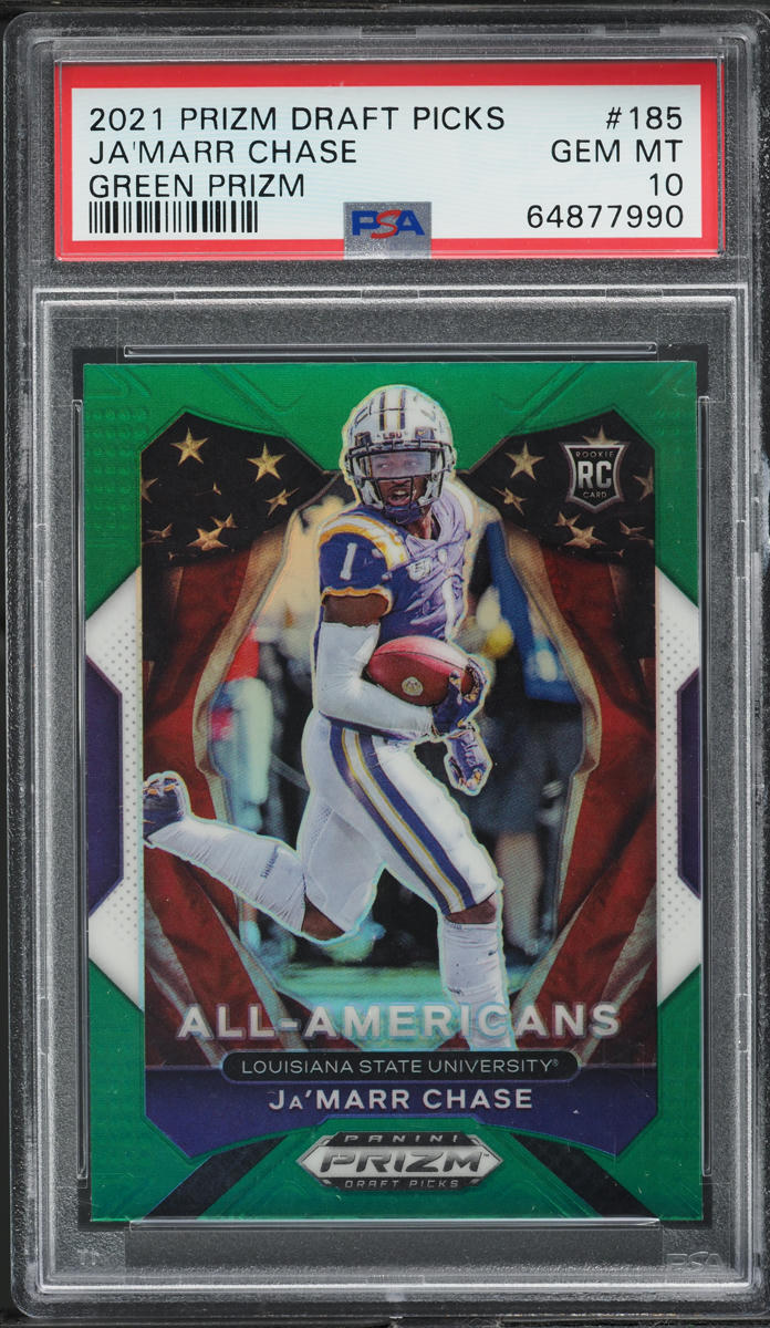 2021 Panini Prizm Draft Picks Green Ja'Marr Chase ROOKIE #185 PSA 10 GEM MINT