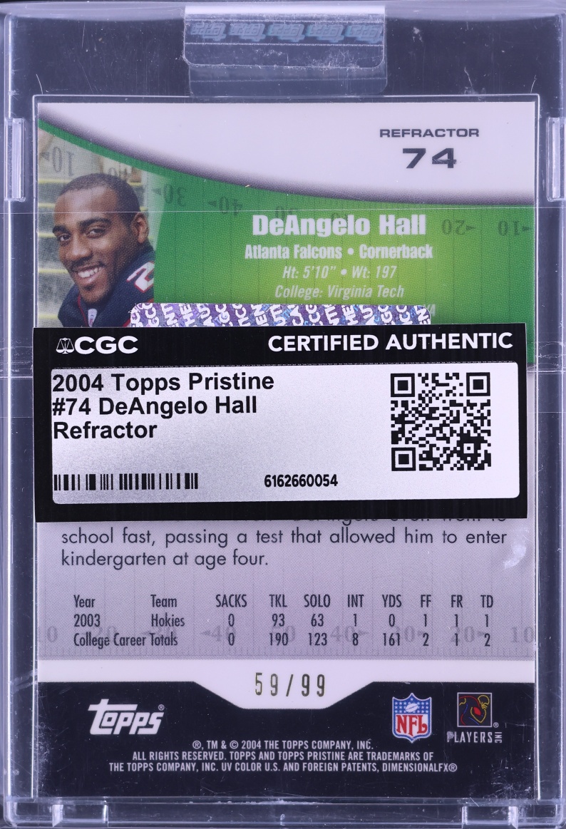 2004 Topps Pristine Refractor DeAngelo Hall /99 #74 CGC AUTH