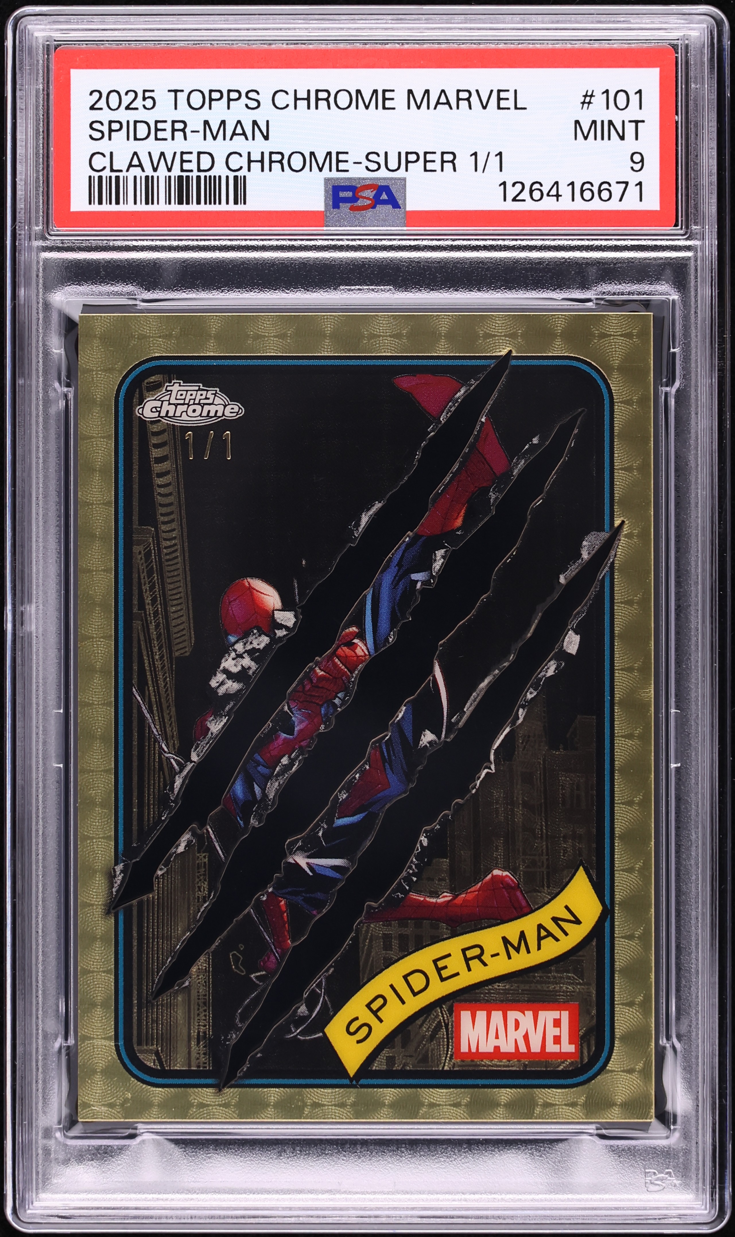 2025 Topps Chrome Marvel Clawed Superfractor Spider-Man 1/1 #101