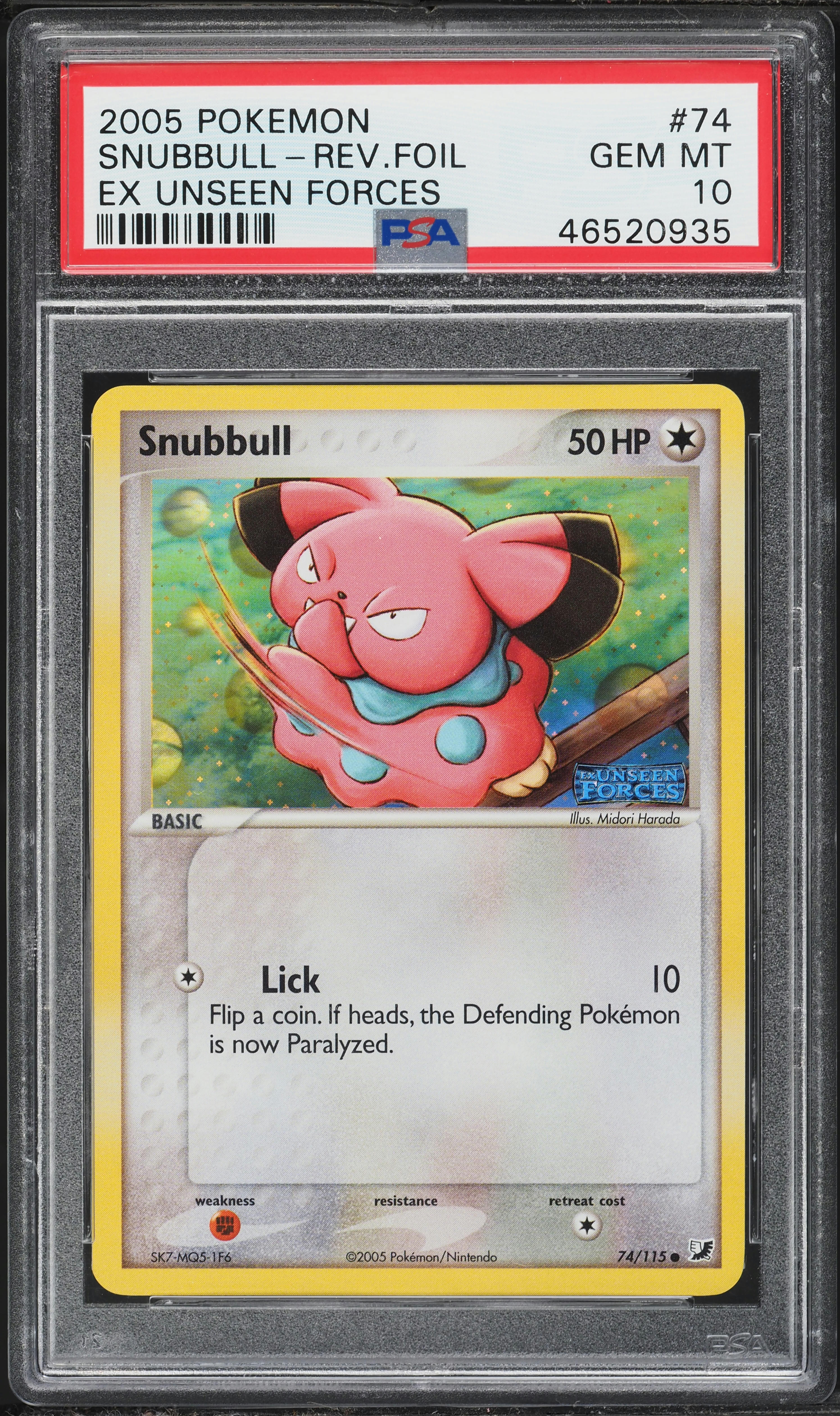 2005 Pokemon EX Unseen Forces Reverse Holo Snubbull #74 PSA 10 GEM MINT