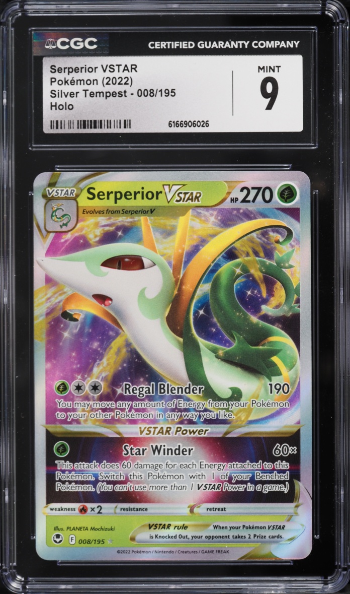 2022 Pokemon Sword & Shield Silver Tempest Holo Serperior VSTAR #8 CGC 9 MINT