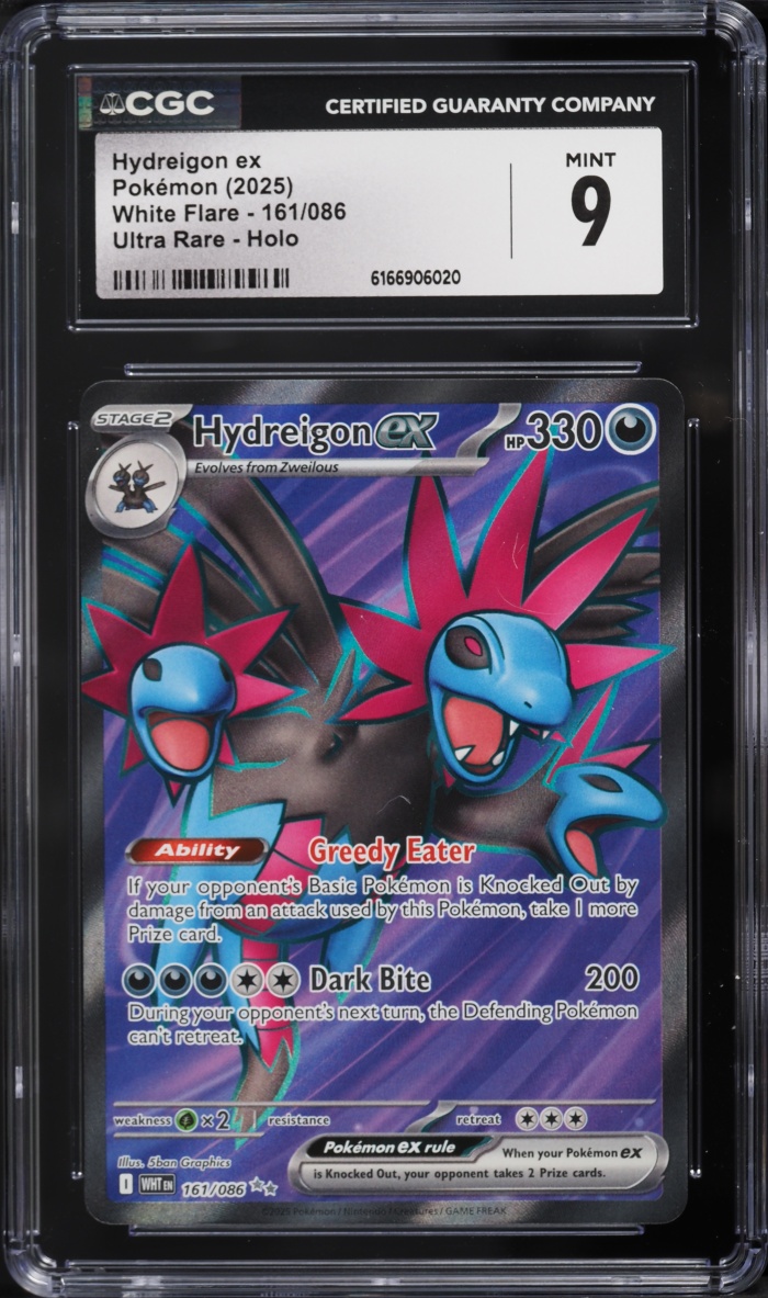 2025 Pokemon Scarlet & Violet White Flare Full Art Hydreigon Ex #161 CGC 9 MINT