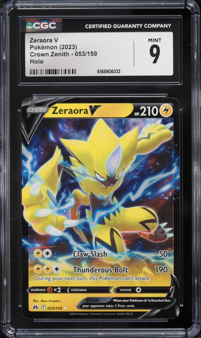 2023 Pokemon Sword & Shield Crown Zenith Holo Zeraora V #53 CGC 9 MINT