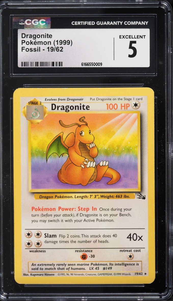 1999 Pokemon Fossil Dragonite #19 CGC 5 EX