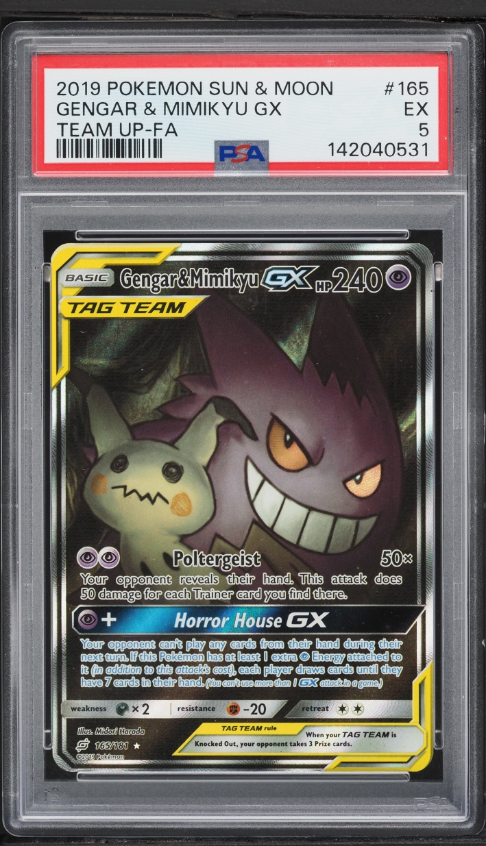 2019 Pokemon Sun & Moon Team Up Alt Art Gengar & Mimikyu GX #165 PSA 5 EX