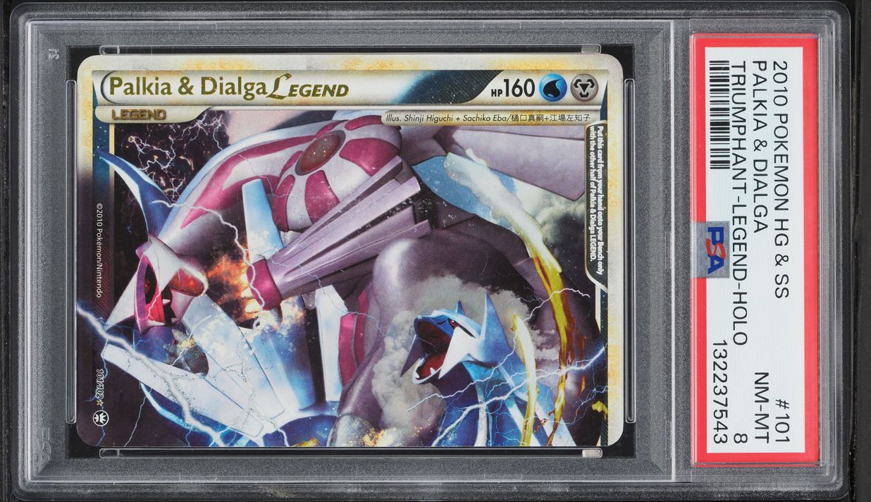 2010 Pokemon HGSS Triumphant Holo Palkia & Dialga Legend #101 PSA 8 NM-MT