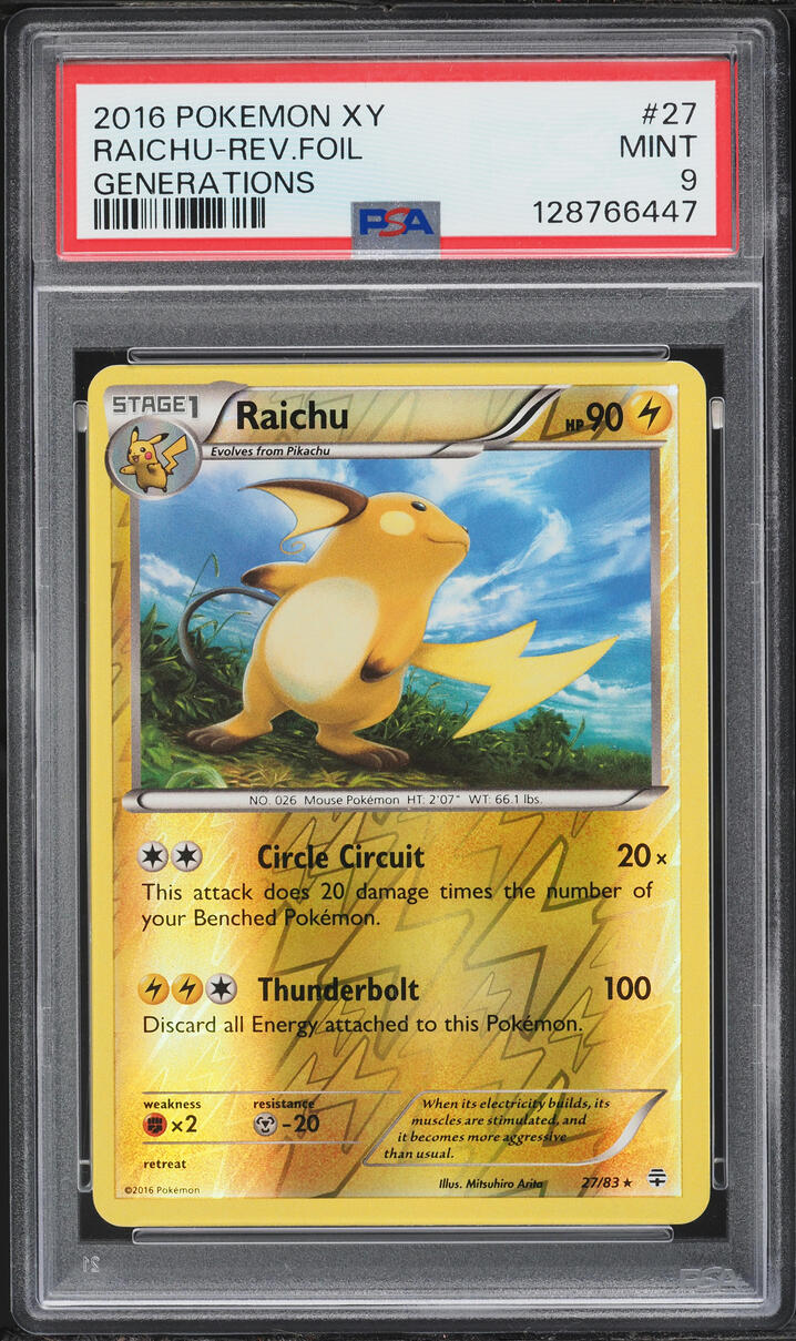 2016 Pokemon Xy Generations Raichu Reverse Foil #27 PSA 9 MINT