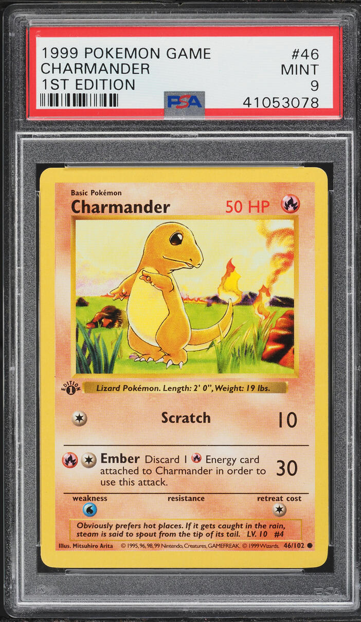 1999 Pokemon Base Set Shadowless 1st Edition Charmander #46 PSA 9 MINT