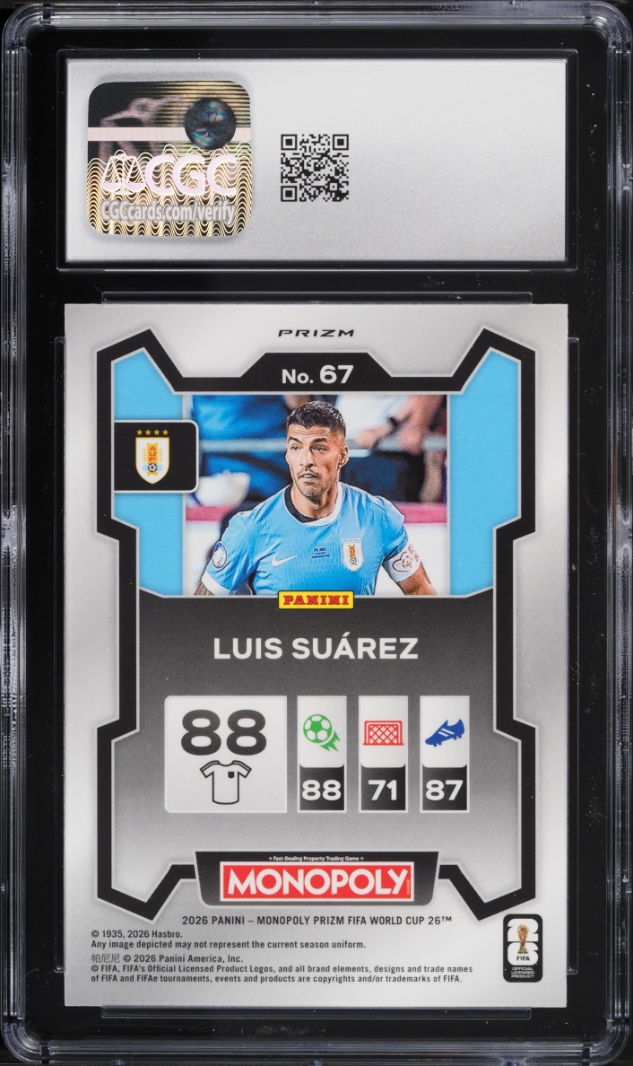 2026 Panini Prizm Monopoly FIFA World Cup Four Corners Blue Wave Luis Suarez #67 CGC 10 GEM