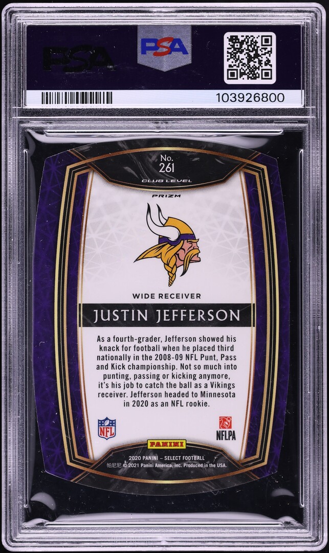 2020 Select Club Level Red Prizm Die-Cut Justin Jefferson ROOKIE #261 PSA 10 GEM