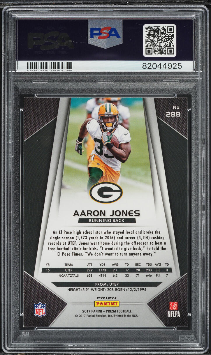 2017 Panini Prizm Green Aaron Jones ROOKIE #288 PSA 10 GEM MINT