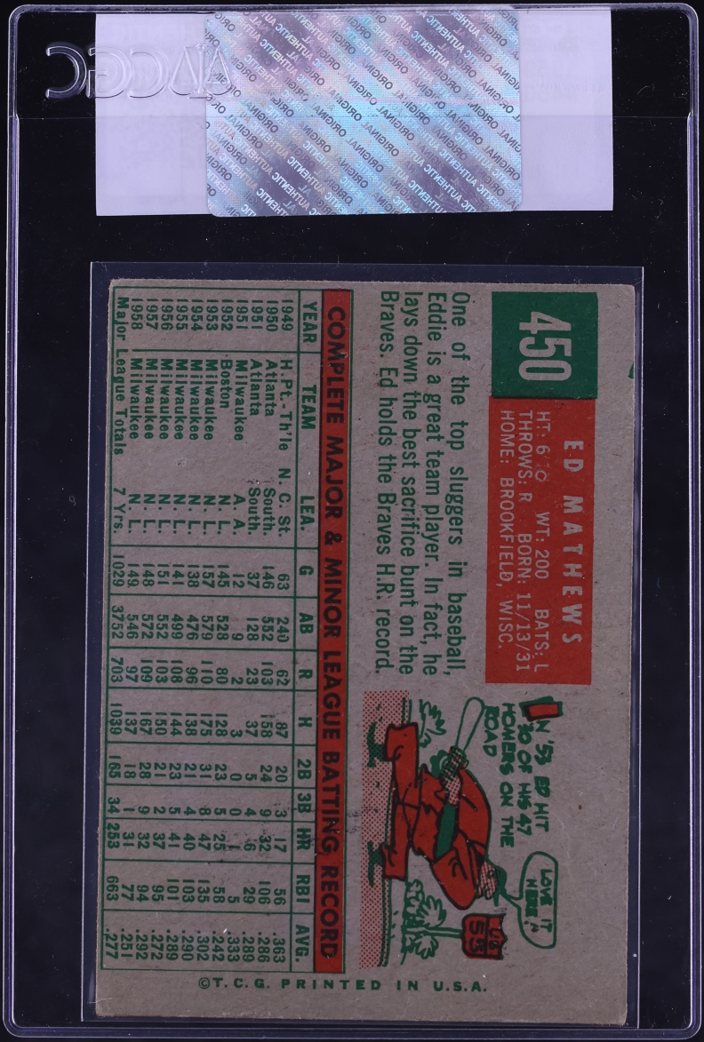 1959 Topps Eddie Mathews #450 CGC AUTH