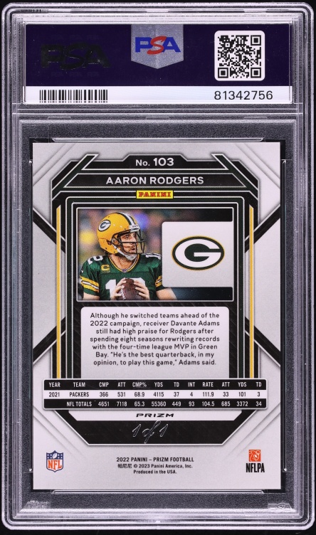 2022 Panini Prizm Black Shimmer Aaron Rodgers 1/1 #103 PSA 9 MINT - Photo 2