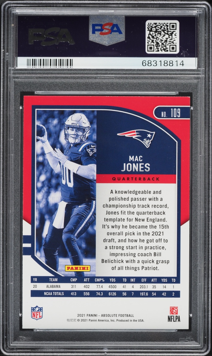 2021 Absolute Football Mac Jones ROOKIE #109 PSA 9 MINT