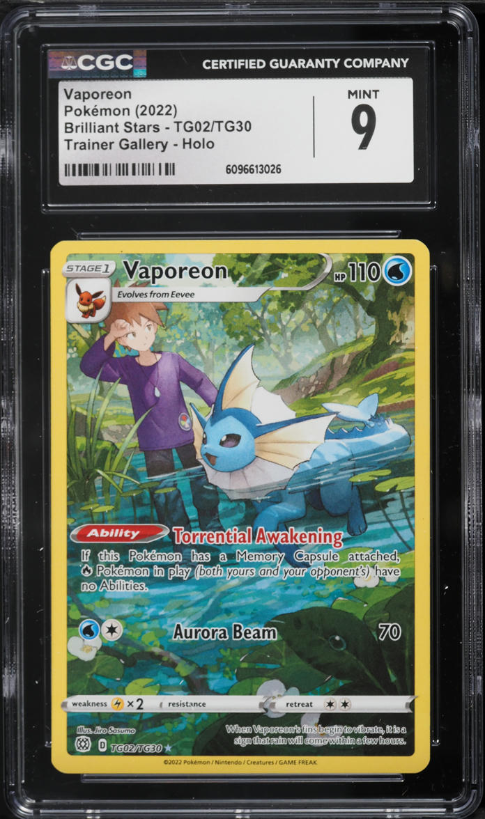2022 Pokemon Sword & Shield Brilliant Stars CHR Vaporeon #TG02 CGC 9 MINT