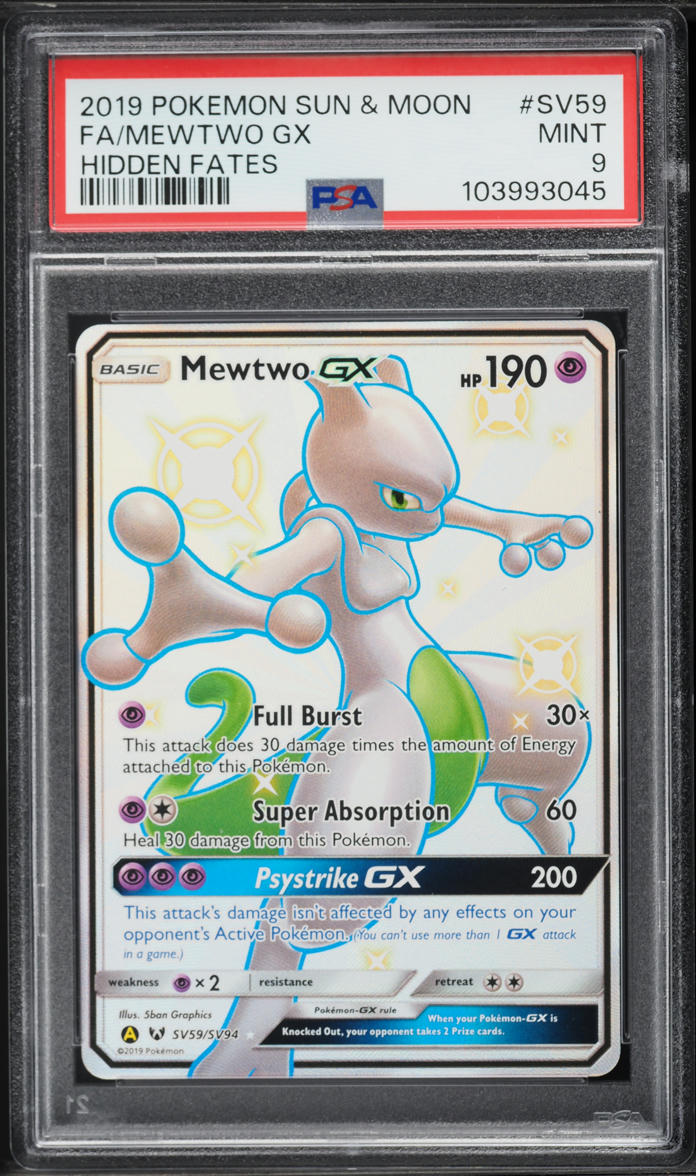2019 Pokemon Sun & Moon Hidden Fates Full Art Mewtwo GX #SV59 PSA 9 MINT