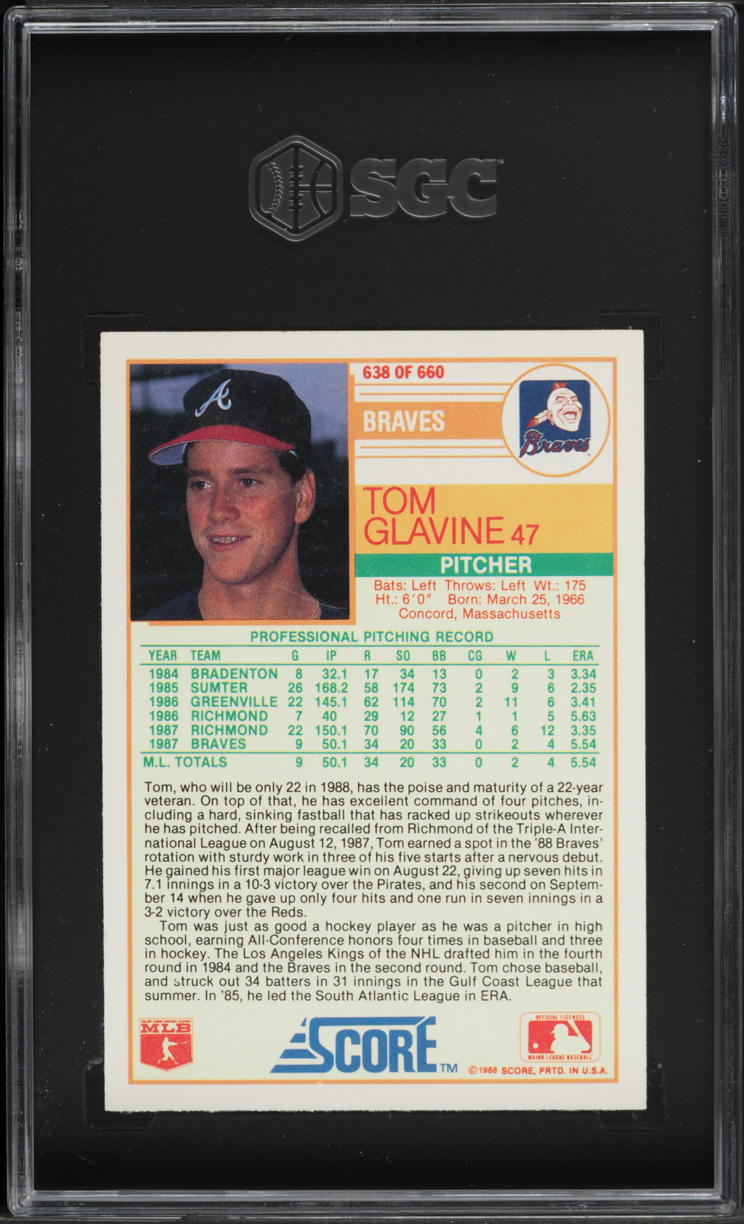 1988 Score Tom Glavine ROOKIE #638 SGC 10 GEM MINT