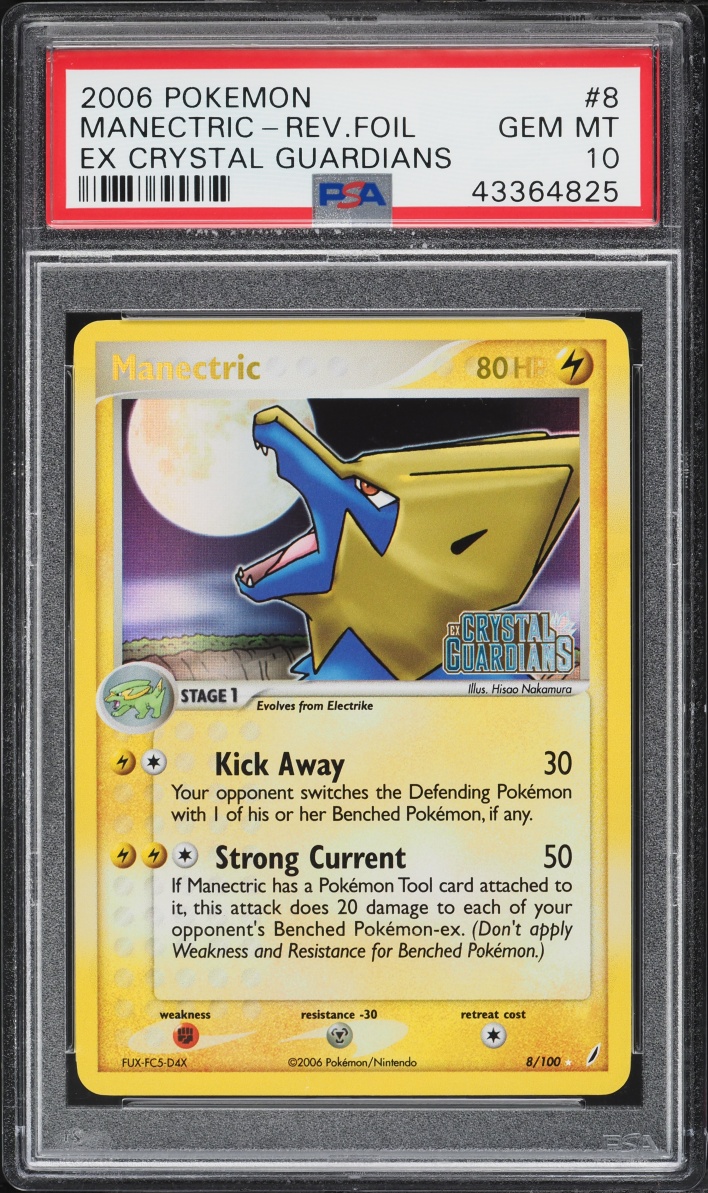 2006 Pokemon EX Crystal Guardians Reverse Holo Manectric #8 PSA 10 GEM MINT