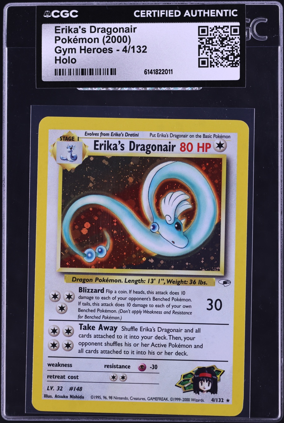 2000 Pokemon Gym Heroes Holo Erika's Dragonair #4 CGC AUTH