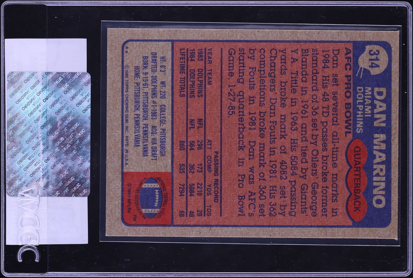 1985 Topps Football Dan Marino ALL-PRO #314 CGC AUTH