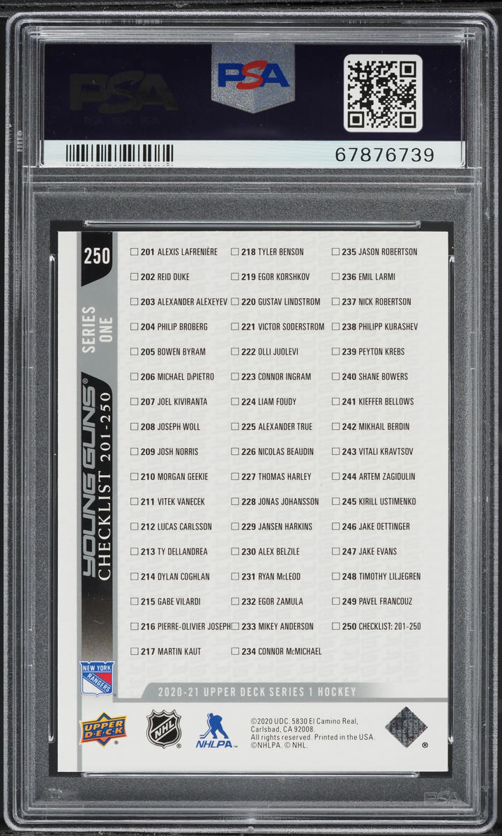 2020 Upper Deck Young Guns Alexis Lafreniere Vitali Kravtsov ROOKIE #250 PSA 10