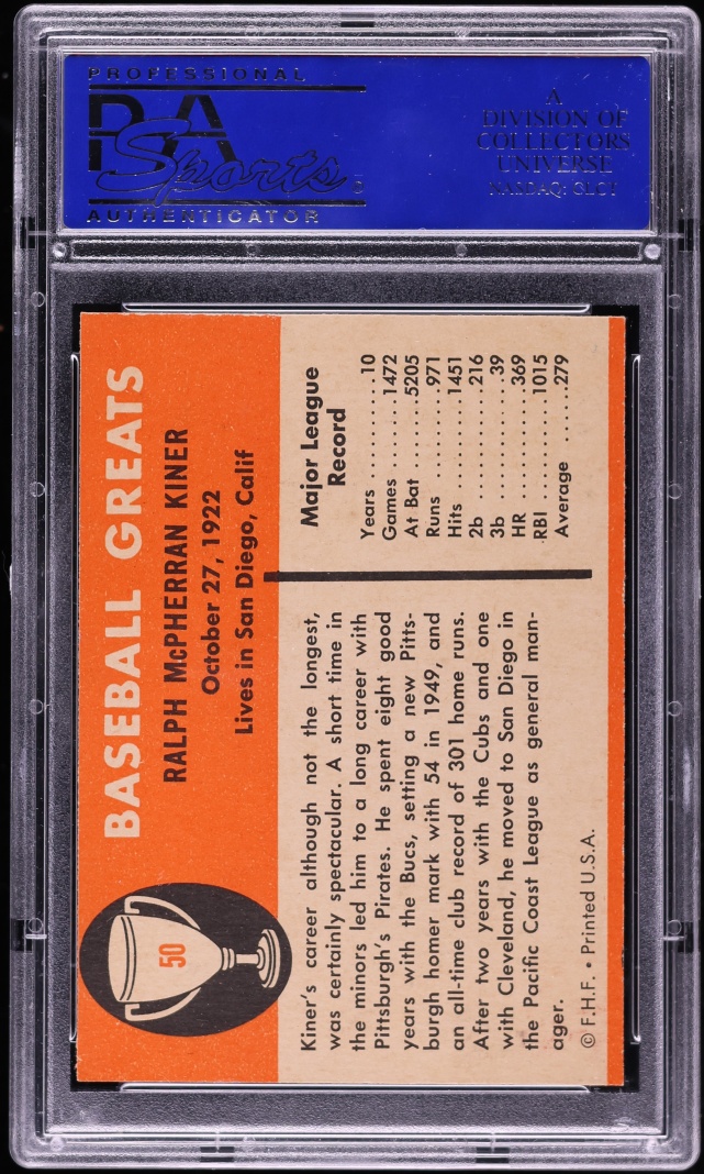1961 Fleer Ralph Kiner #50 PSA 8 NM-MT
