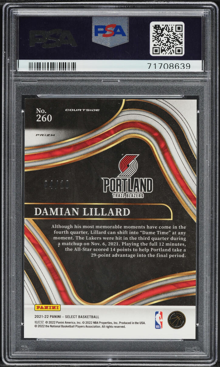 2021 Select Courtside Gold Prizm Damian Lillard /10 #260 PSA 10 GEM MINT