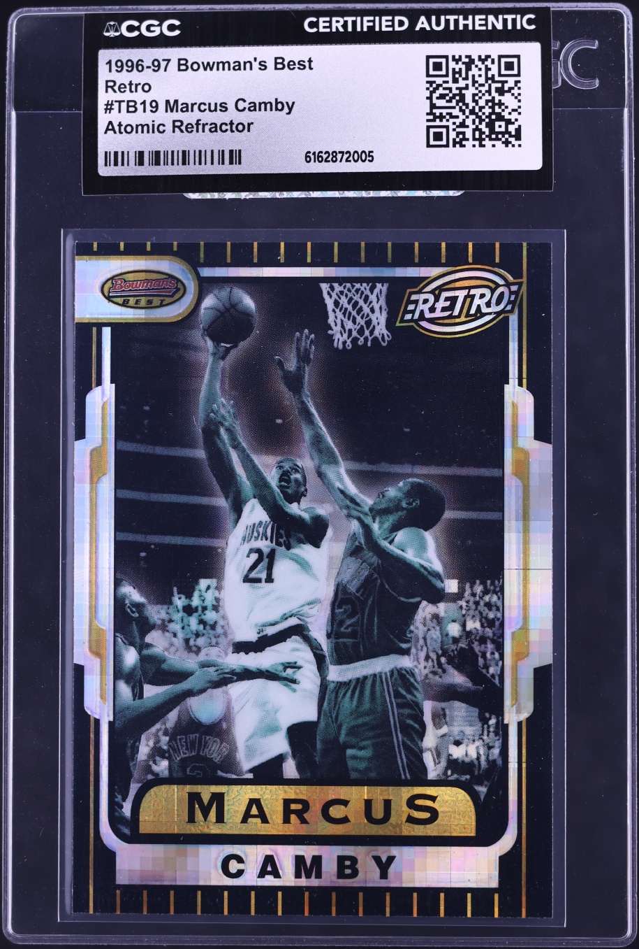 1996 Bowman's Best Retro Atomic Refractor Marcus Camby ROOKIE #TB19 CGC AUTH