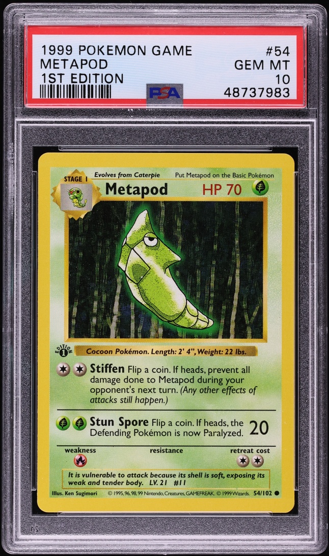 1999 Pokemon Base Set Shadowless 1st Edition Metapod #54 PSA 10 GEM MINT