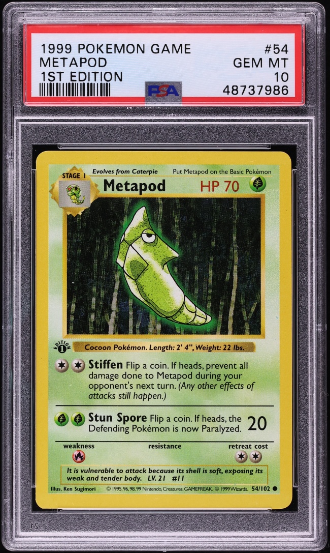 1999 Pokemon Base Set Shadowless 1st Edition Metapod #54 PSA 10 GEM MINT