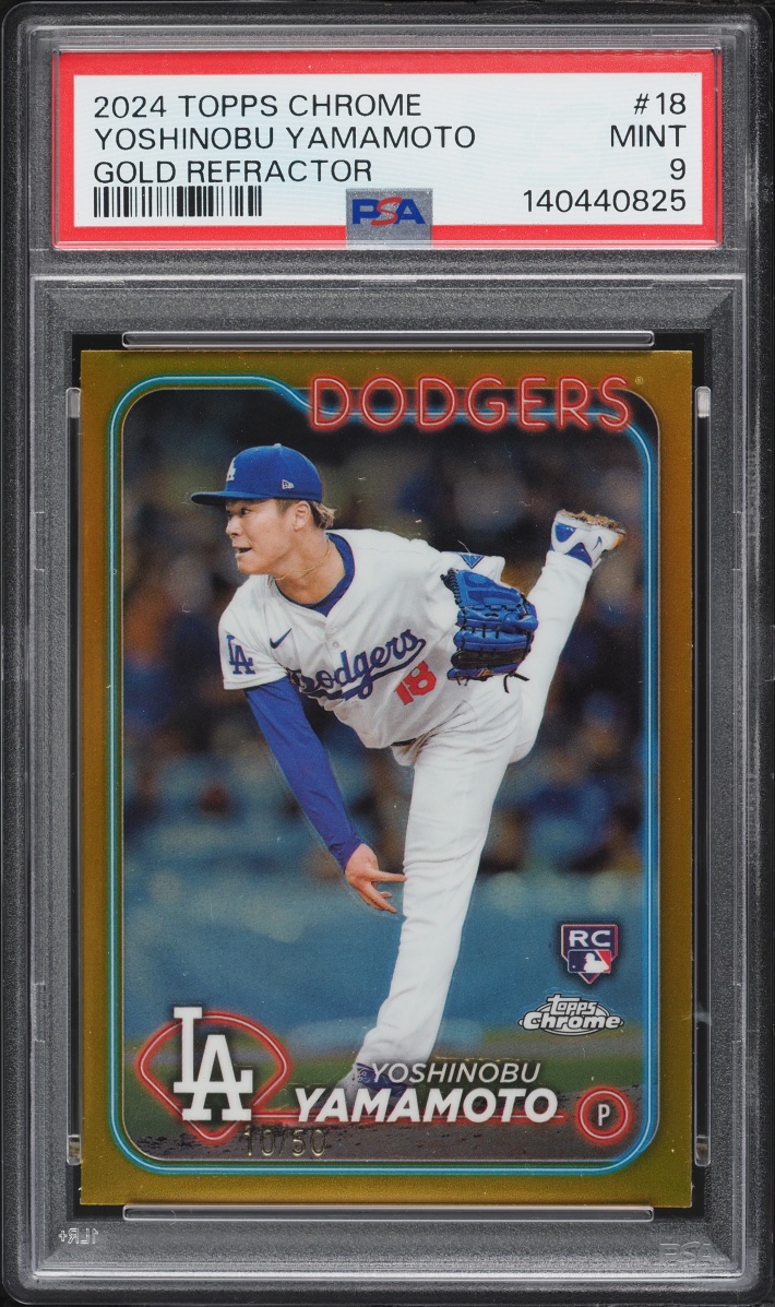 2024 Topps Chrome Gold Refractor Yoshinobu Yamamoto ROOKIE /50 #18 PSA 9 MINT