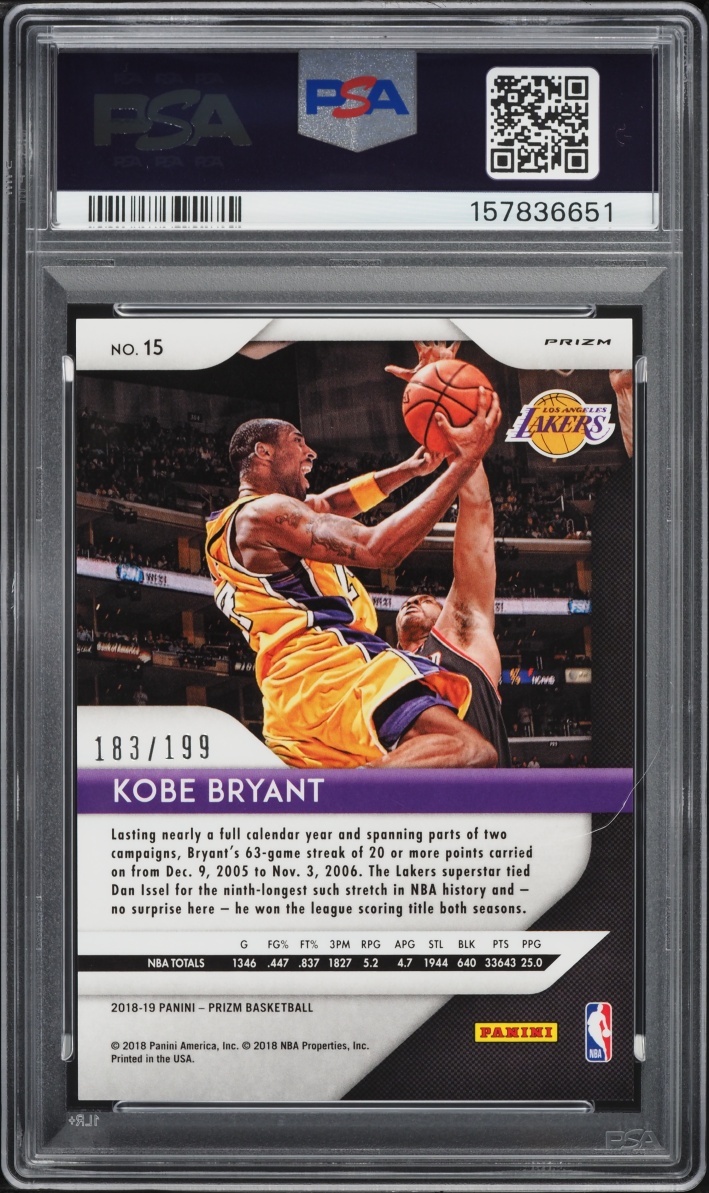 2018 Panini Prizm Blue Kobe Bryant /199 #15 PSA 9 MINT