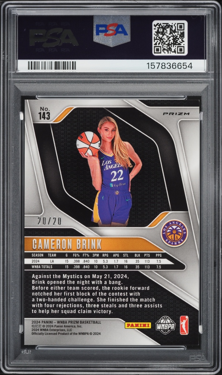 2024 Panini Prizm WNBA Cherry Blossoms FOTL Cameron Brink ROOKIE 20/20 #143 PSA 8 NM-MT