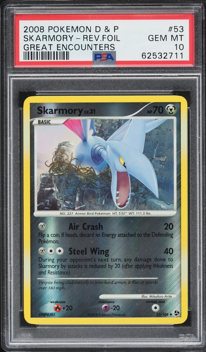 2008 Pokemon Diamond & Pearl Great Encounters Reverse Foil Skarmory #53 PSA 10 GEM MINT