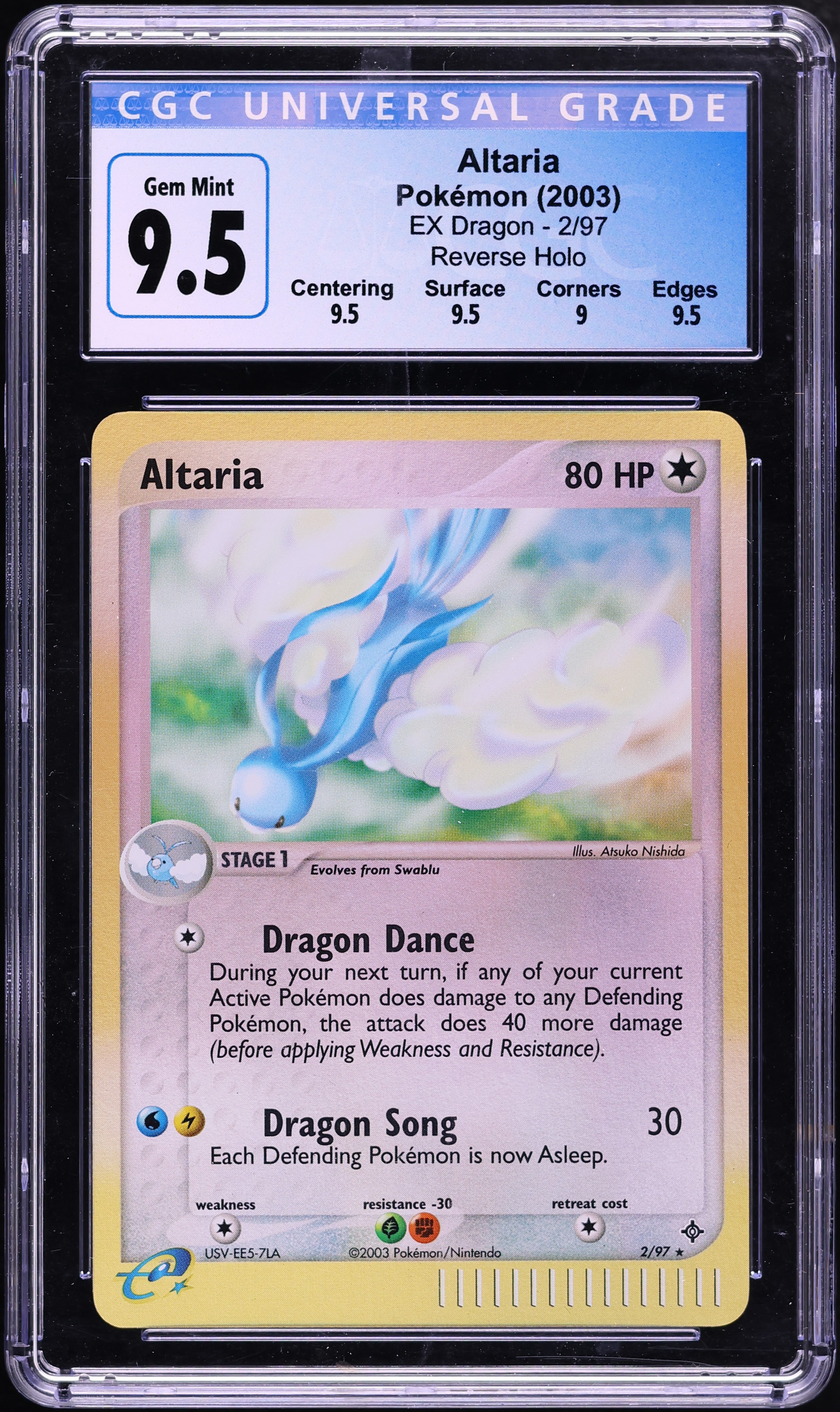 2003 Pokemon EX Dragon Reverse Holo Altaria #2 CGC 9.5 GEM MINT
