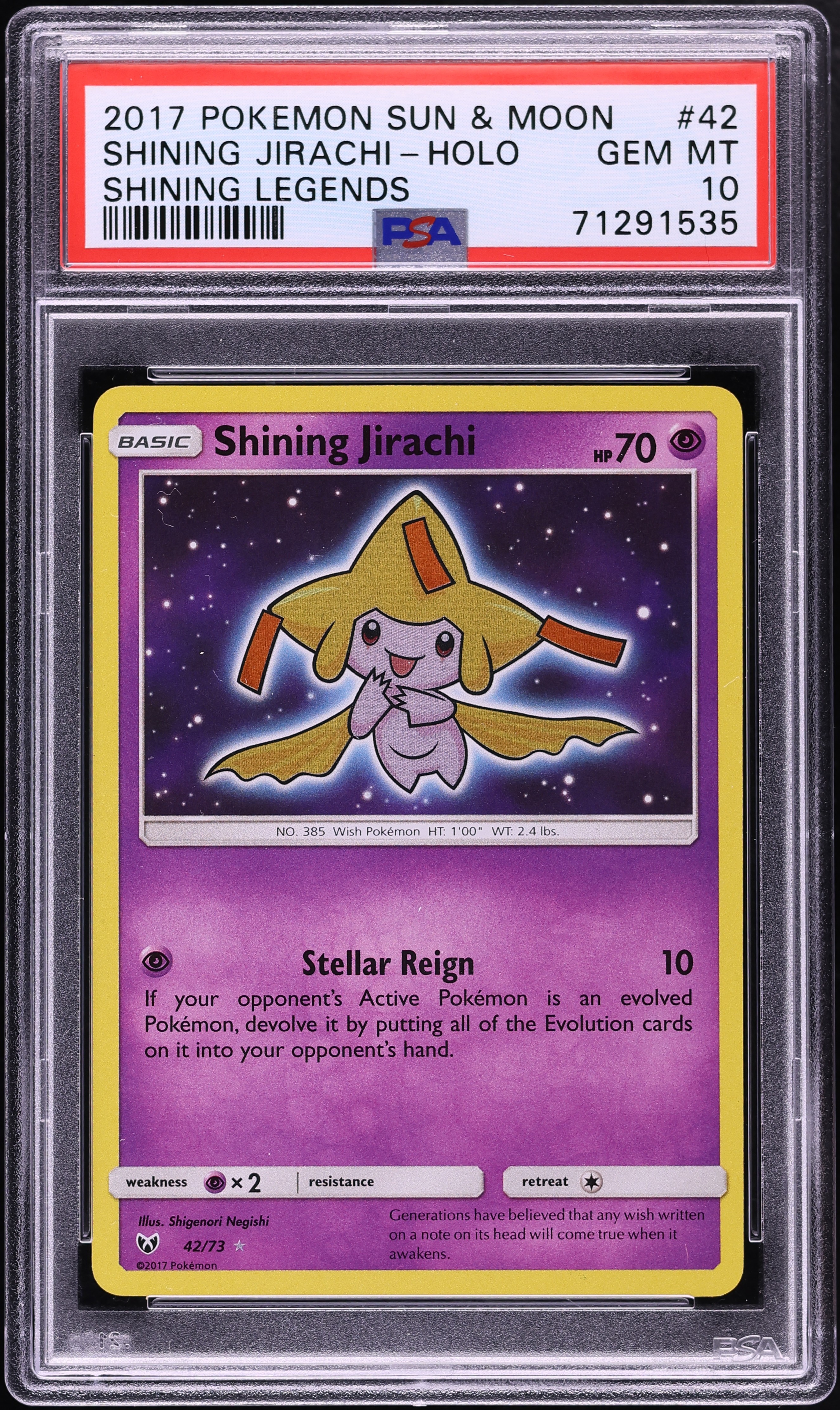 2017 Pokemon Sun & Moon Shining Legends Holo Shining Jirachi #42 PSA 10 GEM MINT