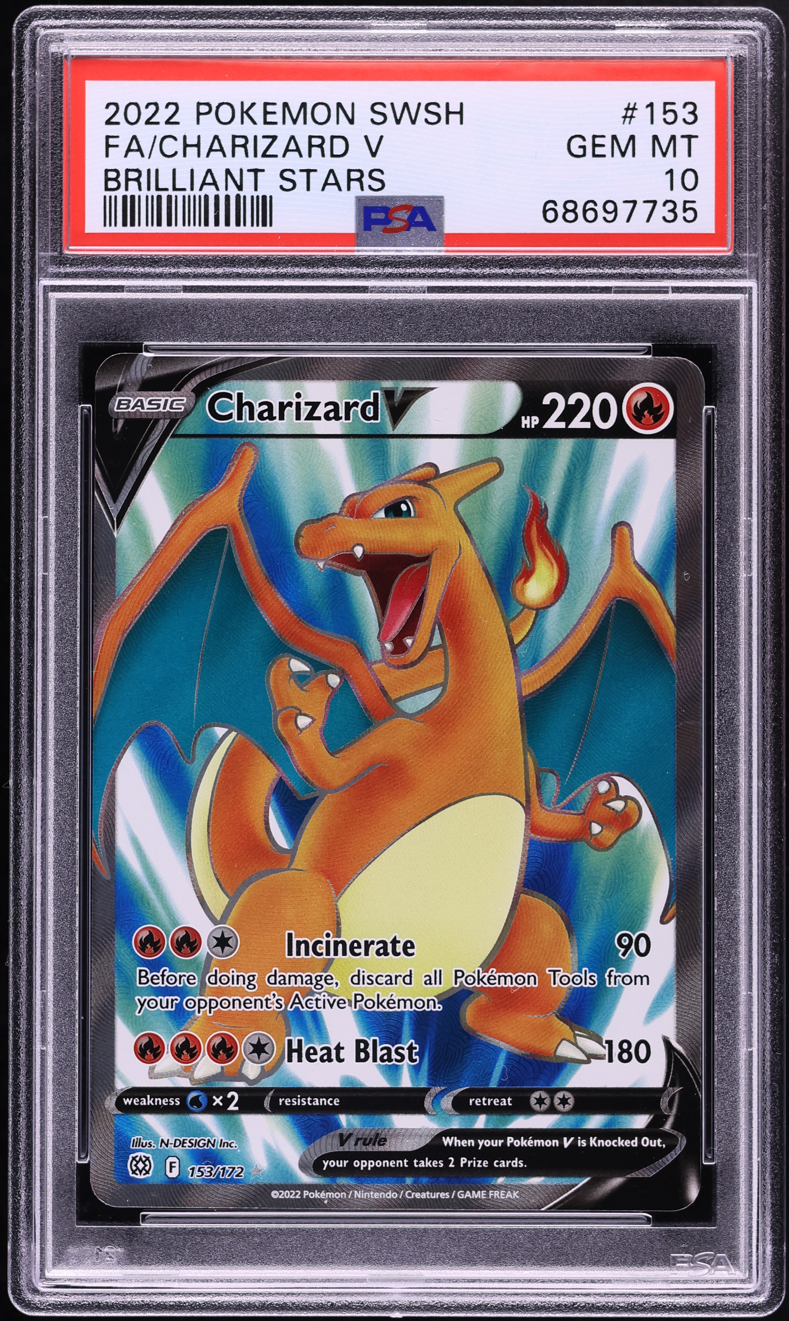 2022 Pokemon Sword & Shield Brilliant Stars Full Art Charizard V #153 PSA 10 GEM MINT