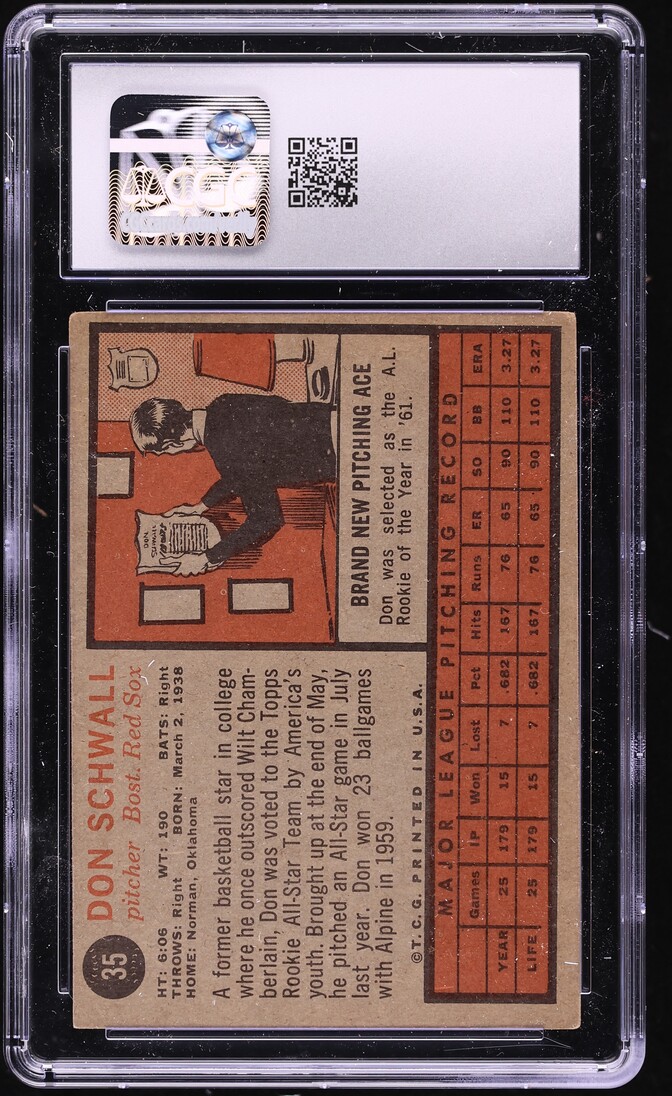 1962 Topps Don Schwall #35 CGC 4 VGEX