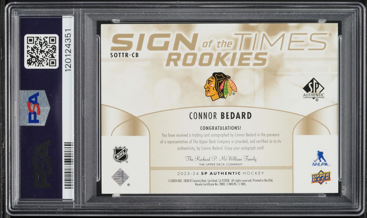 2023 SP Authentic Sign Of The Times Mystery Black Connor Bedard ROOKIE AUTO /25 #CB PSA 10