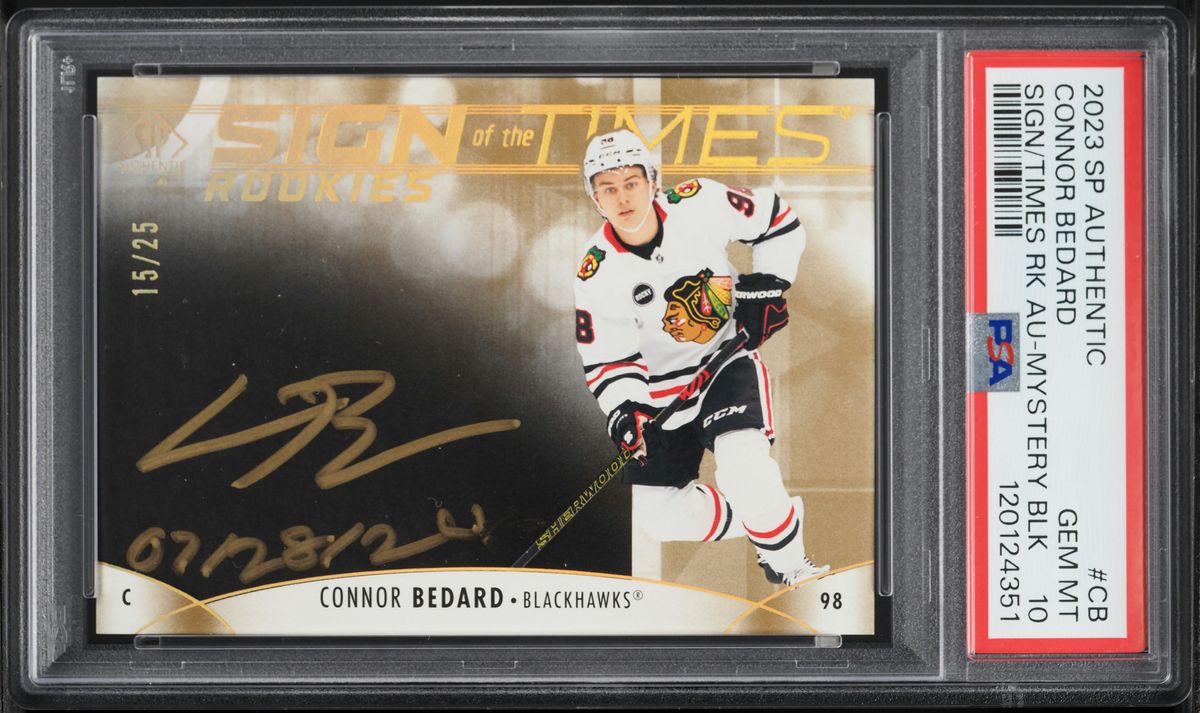 2023 SP Authentic Sign Of The Times Mystery Black Connor Bedard ROOKIE AUTO /25 #CB PSA 10
