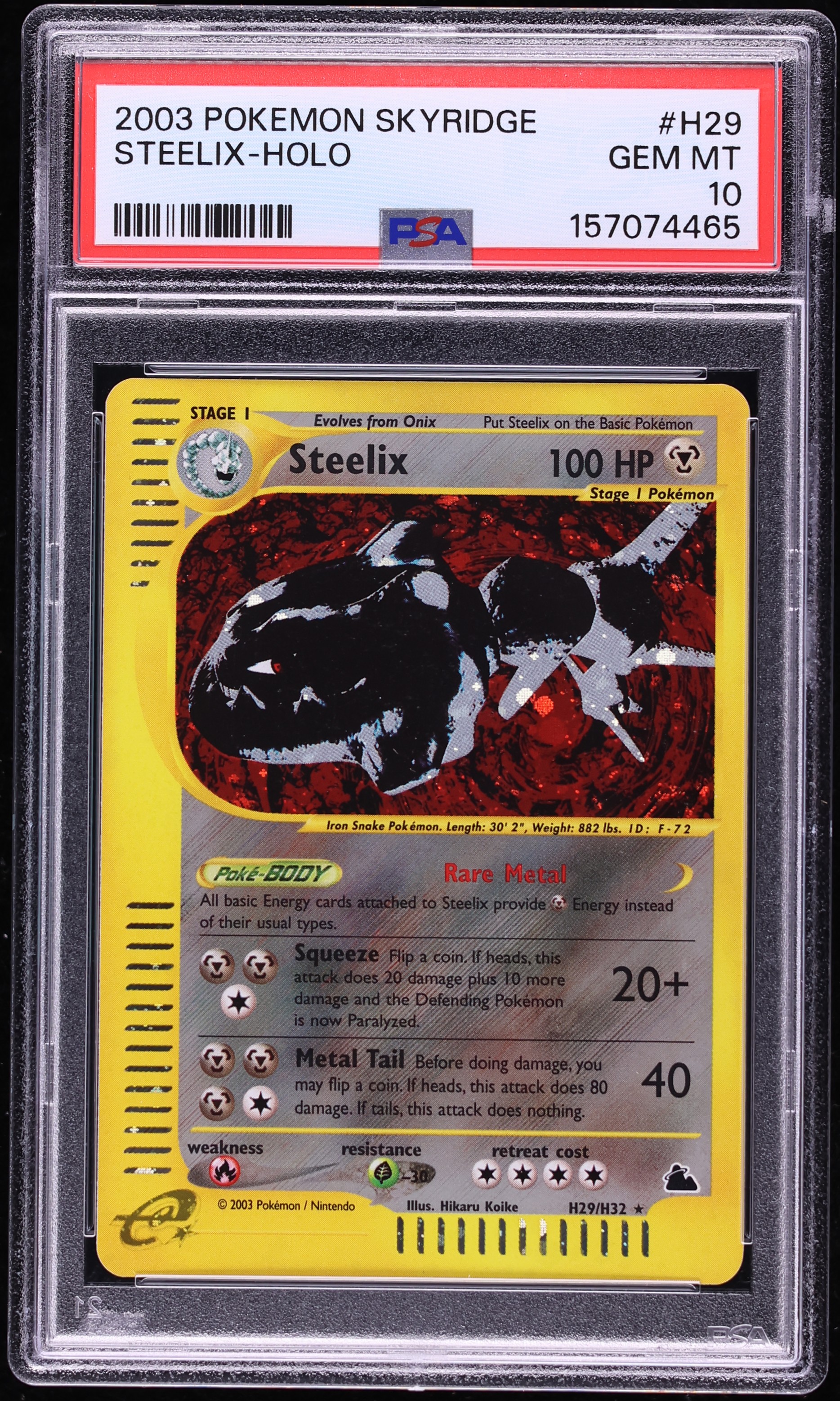 2003 Pokemon Skyridge Holo Steelix #H29 PSA 10 GEM MINT
