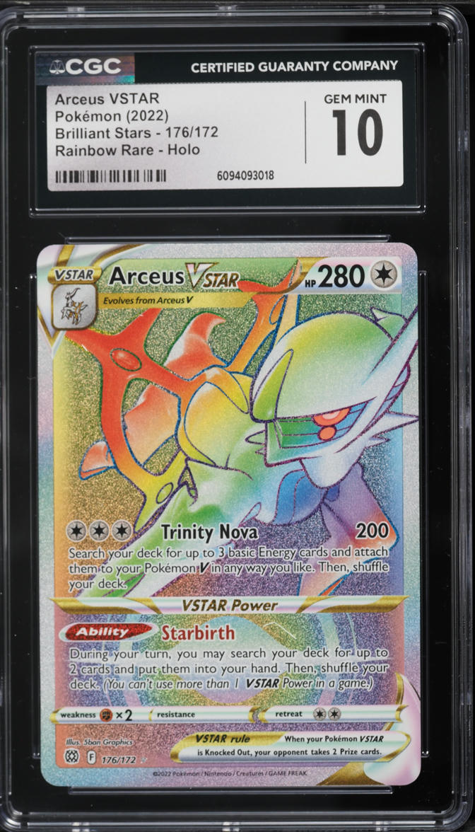 2022 Pokemon Sword & Shield Brilliant Stars Rainbow Rare Arceus VSTAR #176 CGC 10 GEM MINT